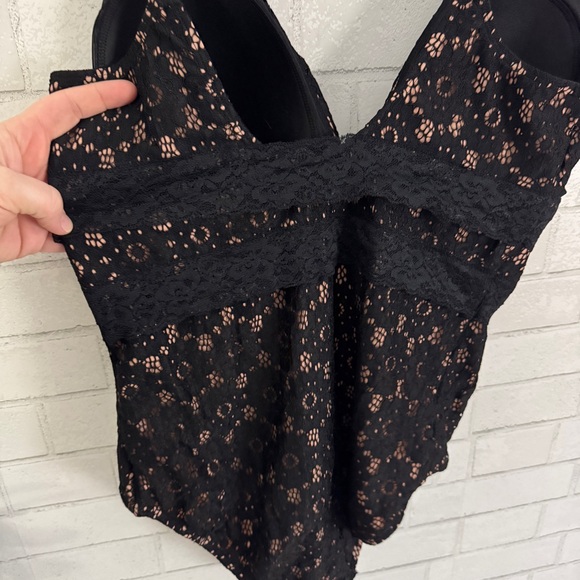 SWIMSUITS FOR ALL Black Lace Plunge One Piece Swimsuit - Picture 8 of 12